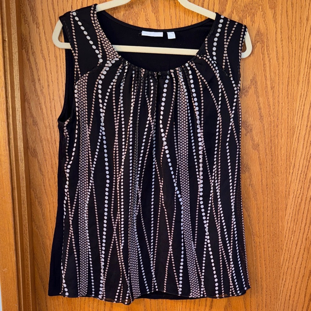 New York & Company Black and Tan Patterned Blouse